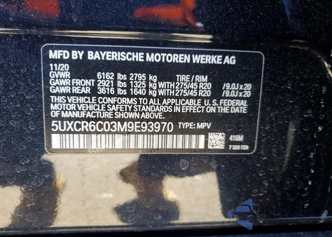 2021 BMW X5 xDrive40I from USA, damaged, VIN 5UXCR6C03M9E93970